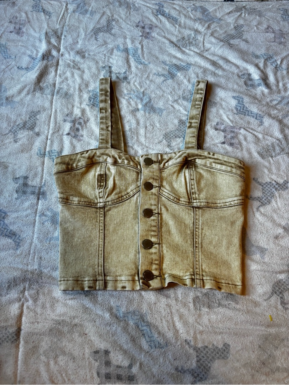 SHEIN Beige Button-Front Crop Top